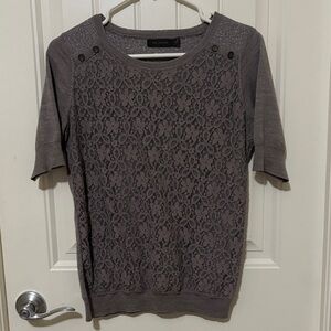 The Limited Gray Lace Front Short-Sleeve Sweater